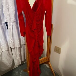 SHEIN Vibrant Red Long Sleeve Dress